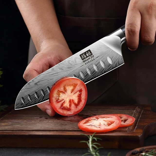 Alt view image 7 of 7 - SHAN ZU Kitchen Knife, Santoku Knife 20cm Professional High Carbon Powder Steel Japanese Knives, Ultra Sharp Kitchen Utility Knives with Ergonomic Pakka Wooden Handle