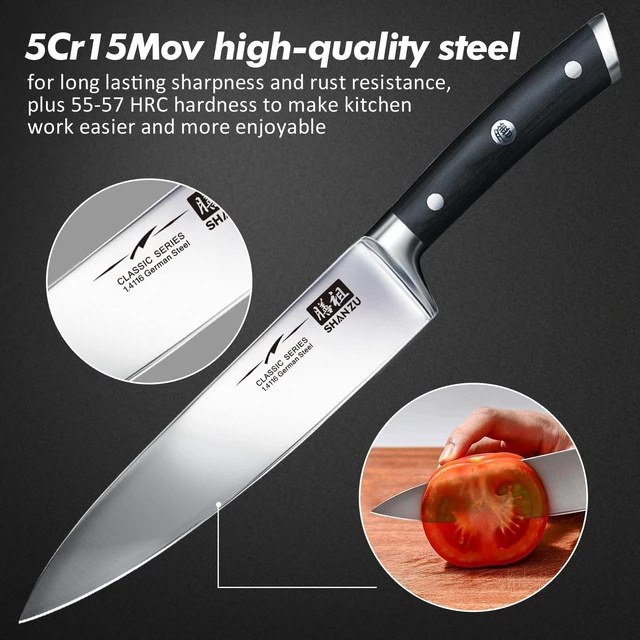 Alt view image 4 of 7 - SHAN ZU Kitchen knife, Chef Knife, Paring Fruit Knife Utility Knives Set 3 piece Cutlery Kitchen Cooking Chef Knives Professional Ultra Sharp German Stainless Steel Blade for Home Restaurant Gift box