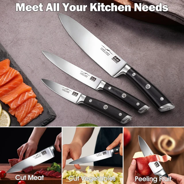Alt view image 5 of 7 - SHAN ZU Kitchen knife, Chef Knife, Paring Fruit Knife Utility Knives Set 3 piece Cutlery Kitchen Cooking Chef Knives Professional Ultra Sharp German Stainless Steel Blade for Home Restaurant Gift box