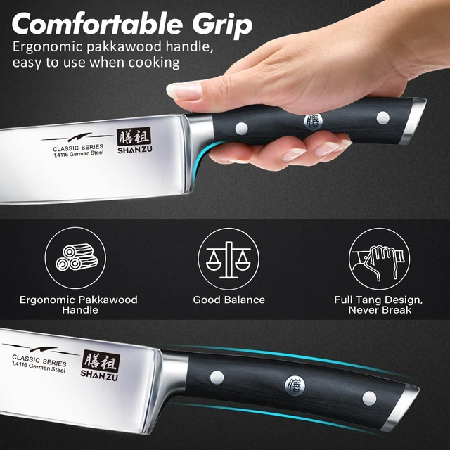 Alt view image 6 of 7 - SHAN ZU Kitchen knife, Chef Knife, Paring Fruit Knife Utility Knives Set 3 piece Cutlery Kitchen Cooking Chef Knives Professional Ultra Sharp German Stainless Steel Blade for Home Restaurant Gift box