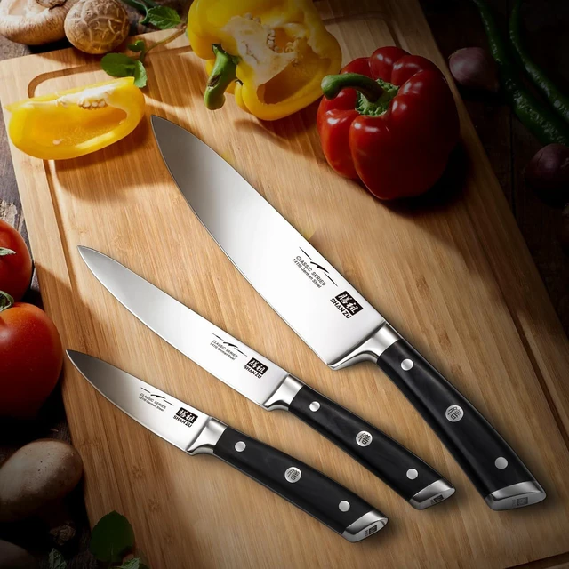 Alt view image 7 of 7 - SHAN ZU Kitchen knife, Chef Knife, Paring Fruit Knife Utility Knives Set 3 piece Cutlery Kitchen Cooking Chef Knives Professional Ultra Sharp German Stainless Steel Blade for Home Restaurant Gift box