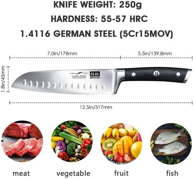 Alt view image 3 of 6 - Chef Knife, Santoku Knife,SHANZU Santoku Chef Knife 7 Inch High Carbon German Steel Chef Kitchen Knife with Gift Box