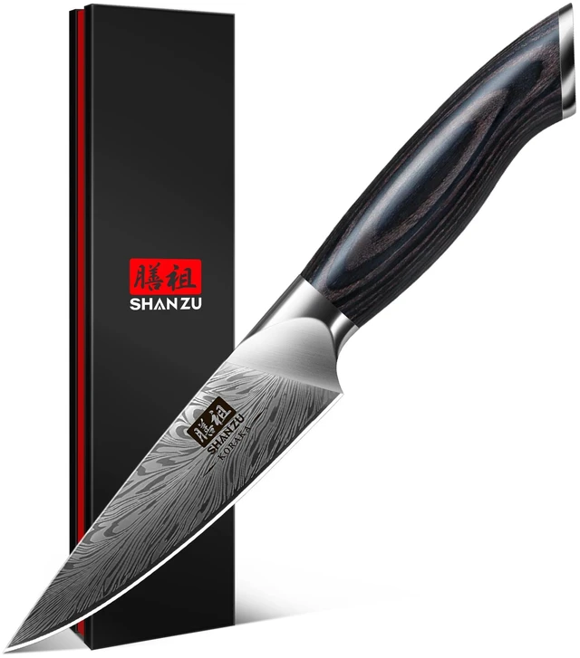 Main image of SHAN ZU Kitchen Paring Knife 4.5 - Japanese Powder Steel 63 HRC Fruit Knife for Peeling & Coring Razor Sharp 12° Edge Vegetable Chopper with Pakkawood Handle