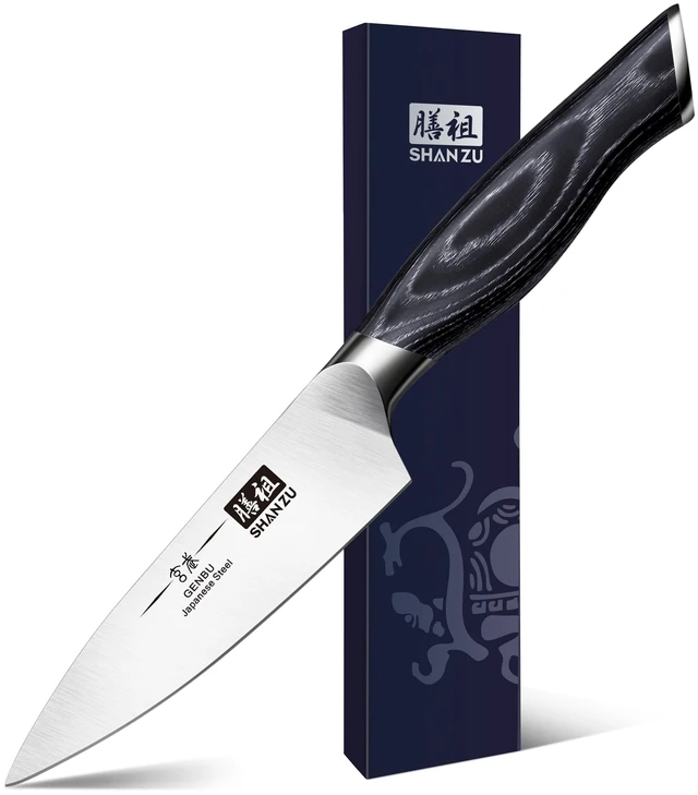 Main image of SHAN ZU 3.75 Inch Paring Knife, Japanese Super Steel Professional Fruit Knife, Ultra Sharp Carving Knife with K133 Ergonomic Handle, Black Tortoise Genbu Series