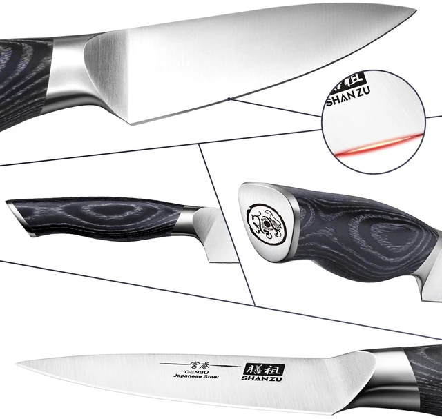Alt view image 2 of 7 - SHAN ZU 3.75 Inch Paring Knife, Japanese Super Steel Professional Fruit Knife, Ultra Sharp Carving Knife with K133 Ergonomic Handle, Black Tortoise Genbu Series