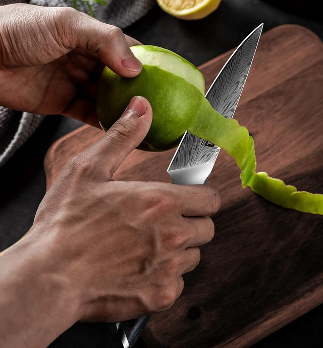 Alt view image 6 of 7 - SHAN ZU Kitchen Paring Knife 4.5 - Japanese Powder Steel 63 HRC Fruit Knife for Peeling & Coring Razor Sharp 12° Edge Vegetable Chopper with Pakkawood Handle