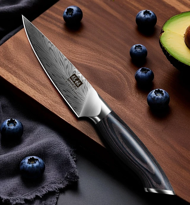 Alt view image 7 of 7 - SHAN ZU Kitchen Paring Knife 4.5 - Japanese Powder Steel 63 HRC Fruit Knife for Peeling & Coring Razor Sharp 12° Edge Vegetable Chopper with Pakkawood Handle