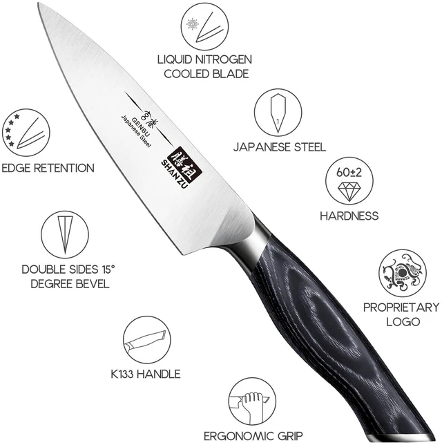 Alt view image 4 of 7 - SHAN ZU 3.75 Inch Paring Knife, Japanese Super Steel Professional Fruit Knife, Ultra Sharp Carving Knife with K133 Ergonomic Handle, Black Tortoise Genbu Series