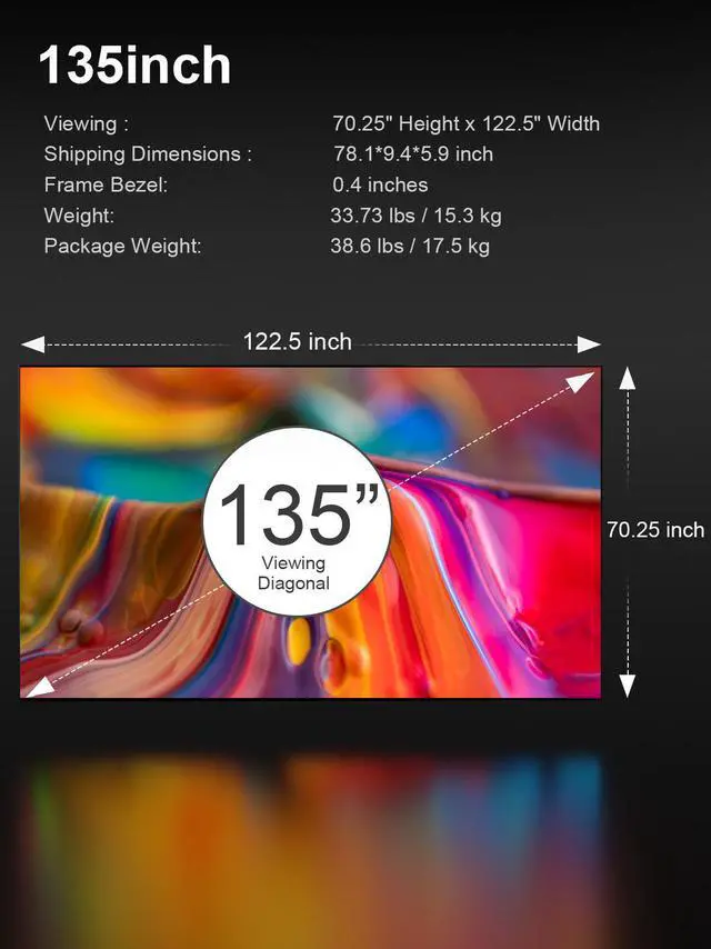 Alt view image 3 of 7 - AWOL VISION 135-inch Projector Screen Fixed Frame, 1.3 dB Peak Gain, The Perfect Combo with LTV-2500, 80% Picture Quality Improved, 4K / 8K Ultra HD, Active 3D Wall Mount Projector Screen, MW-135