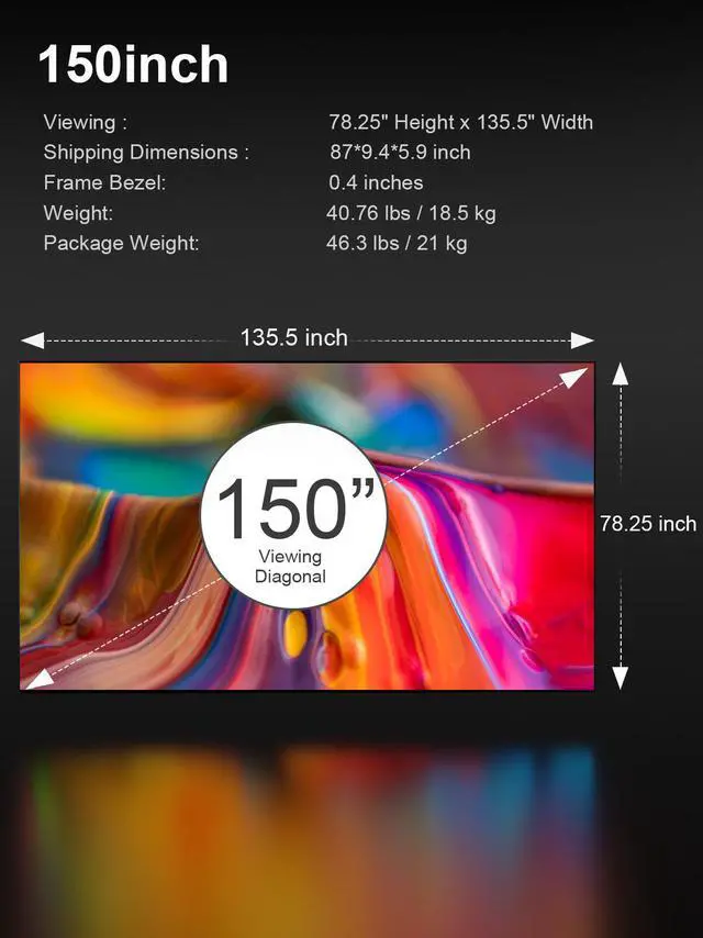 Alt view image 5 of 6 - AWOL VISION 150-inch Projector Screen Fixed Frame, 1.3 dB Peak Gain, The Perfect Combo with LTV-2500, 80% Picture Quality Improved, 4K / 8K Ultra HD, Active 3D Wall Mount Projector Screen, MW-150