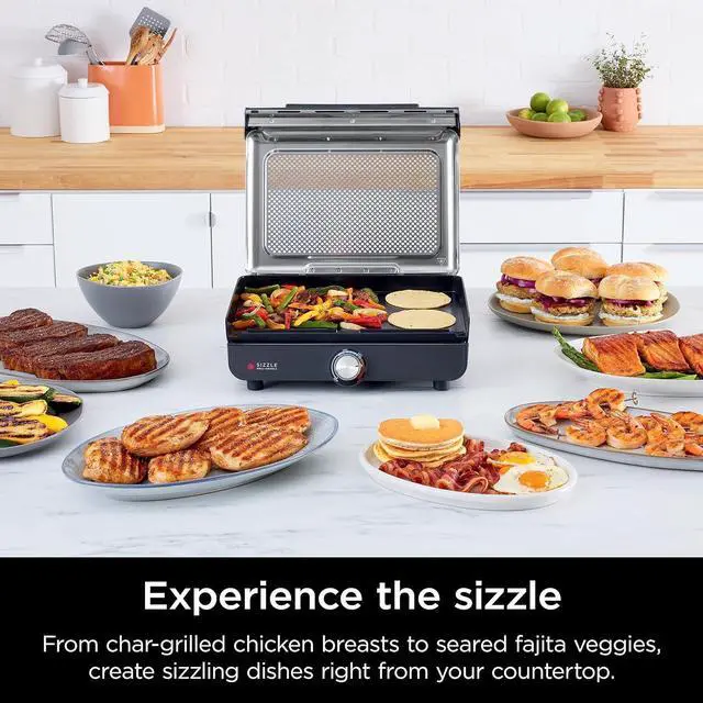 Alt view image 2 of 7 - Griddle and Indoor Grill, 14, Electric Grill, For Steak, Burgers, Salmon, Veggies, and More, Pancake Griddle, Nonstick, Dishwasher Safe, 500F, Even Cooking, Silver, GR101