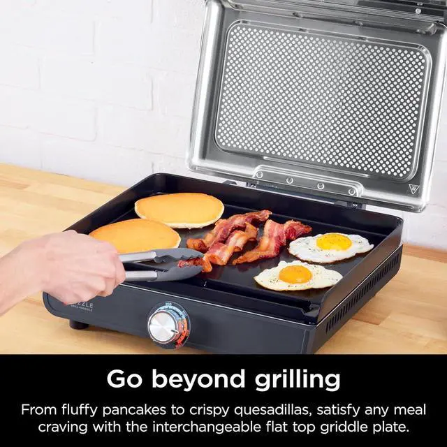 Alt view image 5 of 7 - Griddle and Indoor Grill, 14, Electric Grill, For Steak, Burgers, Salmon, Veggies, and More, Pancake Griddle, Nonstick, Dishwasher Safe, 500F, Even Cooking, Silver, GR101