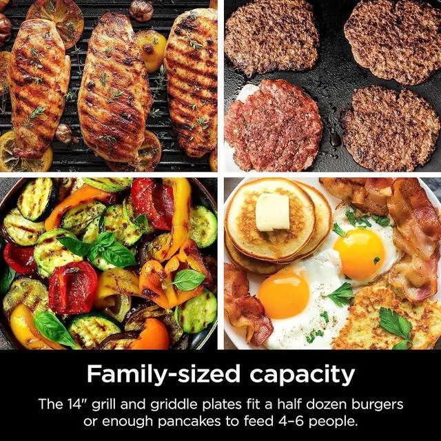 Alt view image 7 of 7 - Griddle and Indoor Grill, 14, Electric Grill, For Steak, Burgers, Salmon, Veggies, and More, Pancake Griddle, Nonstick, Dishwasher Safe, 500F, Even Cooking, Silver, GR101