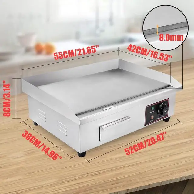Alt view image 2 of 7 - Heuyrao 22" Commercial Electric Griddle, 3000W 110V Electric Flat Top Grill, Countertop Griddle with Shovels and Brushes for Restaurant Kitchens