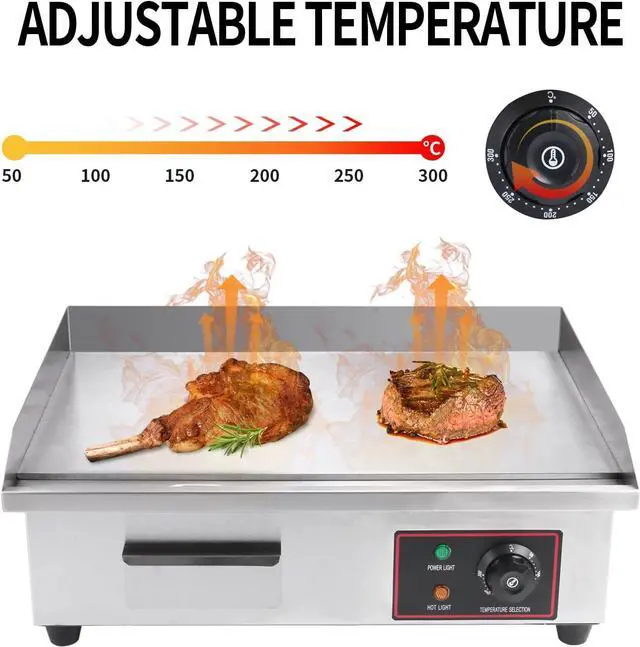 Alt view image 4 of 7 - Heuyrao 22" Commercial Electric Griddle, 3000W 110V Electric Flat Top Grill, Countertop Griddle with Shovels and Brushes for Restaurant Kitchens
