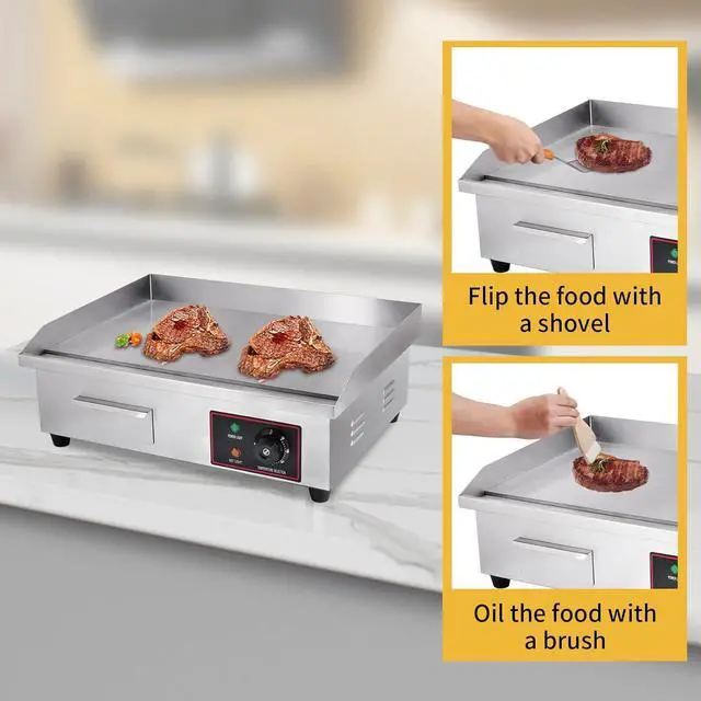 Alt view image 5 of 7 - Heuyrao 22" Commercial Electric Griddle, 3000W 110V Electric Flat Top Grill, Countertop Griddle with Shovels and Brushes for Restaurant Kitchens