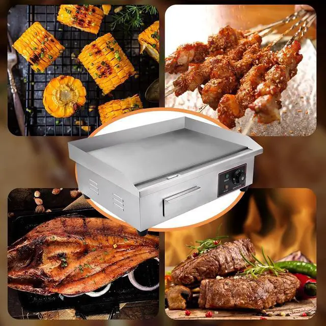Alt view image 7 of 7 - Heuyrao 22" Commercial Electric Griddle, 3000W 110V Electric Flat Top Grill, Countertop Griddle with Shovels and Brushes for Restaurant Kitchens