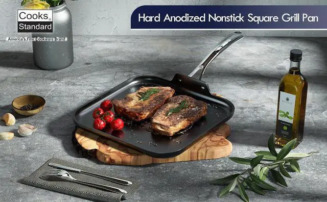 Alt view image 3 of 6 - Cooks Standard Nonstick Square Griddle Pan 11 x 11-Inch, Hard Anodized Cookware Griddle Pan, Black