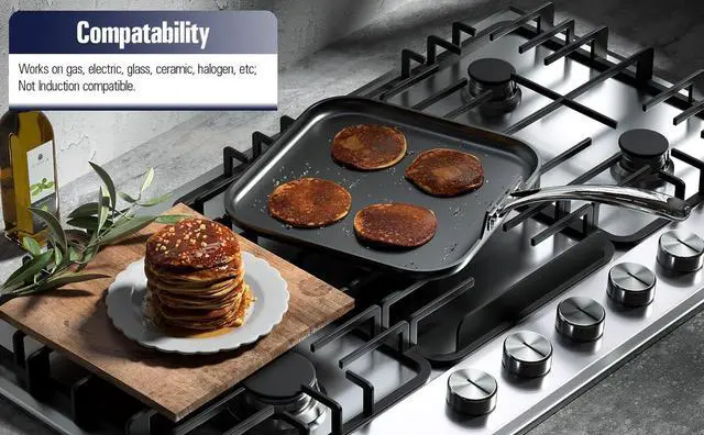 Alt view image 4 of 6 - Cooks Standard Nonstick Square Griddle Pan 11 x 11-Inch, Hard Anodized Cookware Griddle Pan, Black