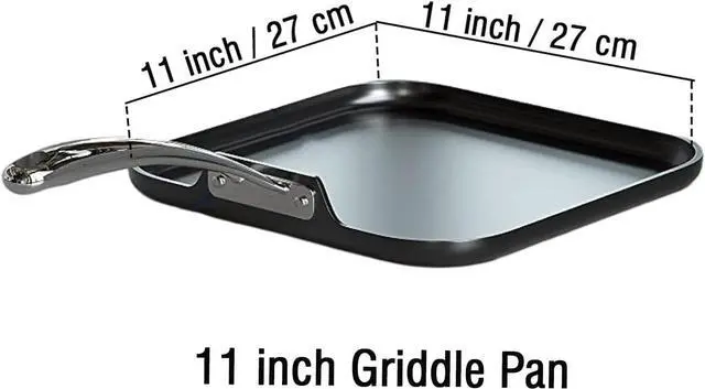 Alt view image 2 of 6 - Cooks Standard Nonstick Square Griddle Pan 11 x 11-Inch, Hard Anodized Cookware Griddle Pan, Black