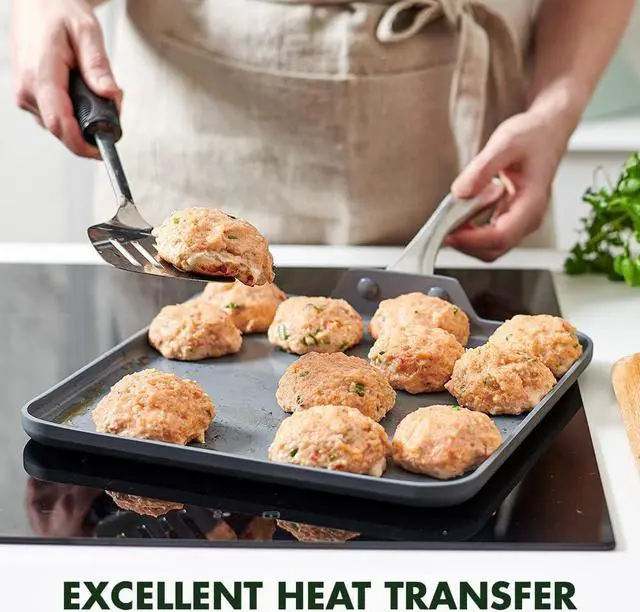 Alt view image 6 of 7 - GreenPan Lima Hard Anodized 11 Square Griddle Pan, Ceramic Nonstick, PFOA PFAS-Free Nontoxic Pots and Pans, Oven & Broiler Safe, Stainless Steel Handle, Cookware for Eggs & Omelet, Gray