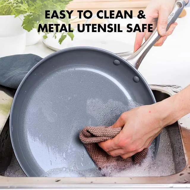Alt view image 7 of 7 - GreenPan Lima Ceramic Hard Anodized 8" Frying Pan Skillet Nonstick, PFAS/PFOA-Free Nontoxic Pots and Pans, Oven & Broiler Safe, Stainless Steel Handle, Cookware for Eggs & Omelet, Gray