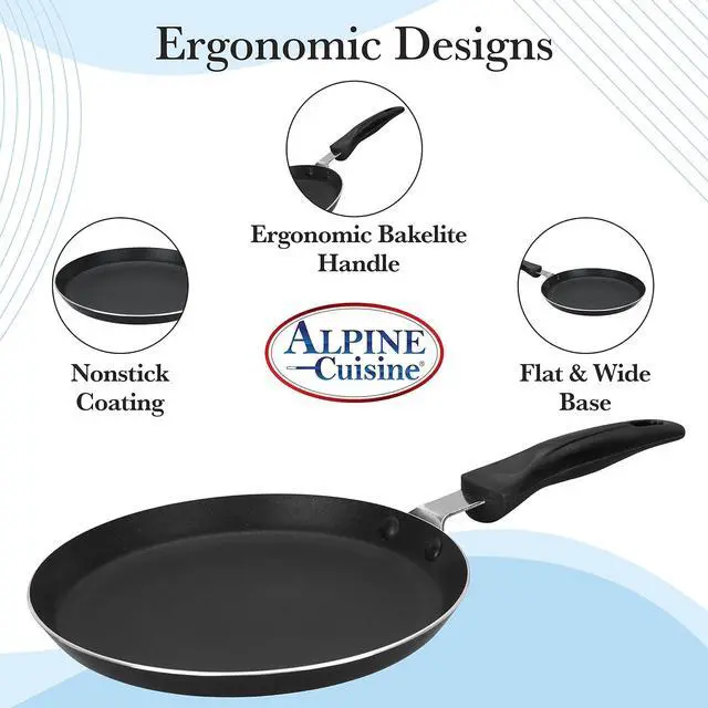 Alt view image 2 of 7 - Alpine Cuisine Griddle Pan Aluminum 12-Inch Nonstick Coating, Griddle Pan for Stove Top with Stay Cool Handle, Durable Nonstick Cookware - Dishwasher Safe - Gray