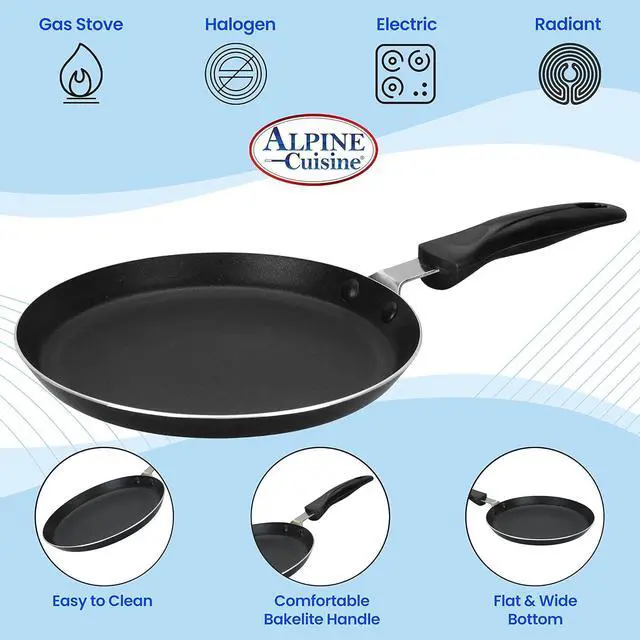 Alt view image 6 of 7 - Alpine Cuisine Griddle Pan Aluminum 12-Inch Nonstick Coating, Griddle Pan for Stove Top with Stay Cool Handle, Durable Nonstick Cookware - Dishwasher Safe - Gray