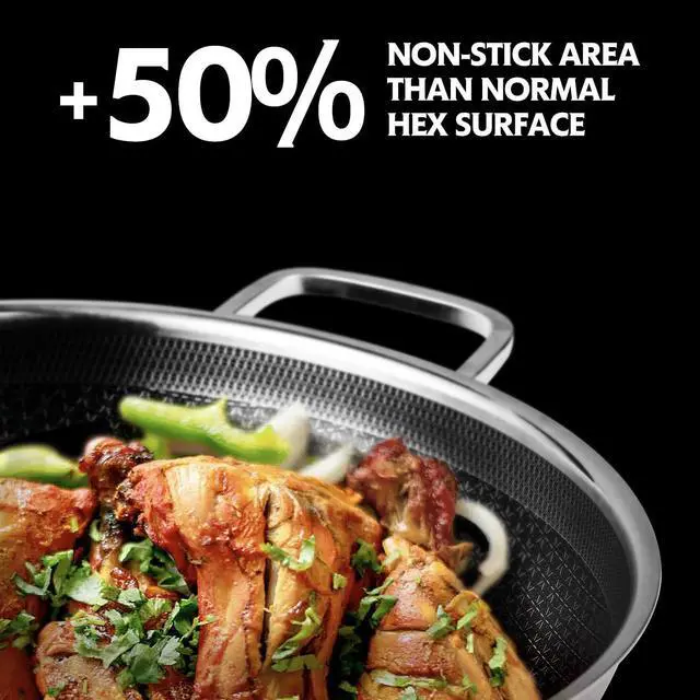Alt view image 3 of 7 - Wok pan,Hybrid 13 inch Wok with Lid, PFOA Free Cookware,non stick Stainless Steel Woks & Stir-fry pans Nonstick, Dishwasher and Oven Safe, Works on Induction