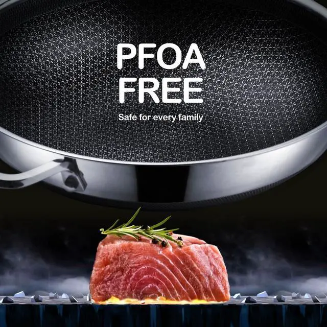 Alt view image 4 of 7 - Wok pan,Hybrid 13 inch Wok with Lid, PFOA Free Cookware,non stick Stainless Steel Woks & Stir-fry pans Nonstick, Dishwasher and Oven Safe, Works on Induction