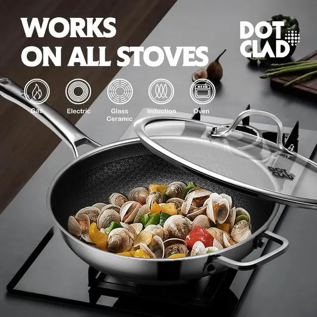 Alt view image 5 of 7 - Wok pan,Hybrid 13 inch Wok with Lid, PFOA Free Cookware,non stick Stainless Steel Woks & Stir-fry pans Nonstick, Dishwasher and Oven Safe, Works on Induction