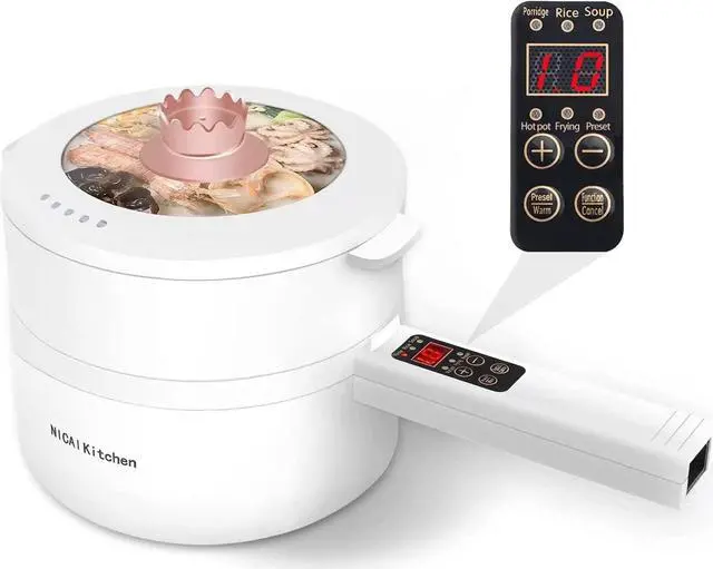 Main image of Electric Hot Pot,1.8L Electric Cooker Steamer, Multifunctional Non-stick Pan,Suitable For Ramen, Steak, Egg,Rice, Oatmeal, Soup Smart Button, Gold