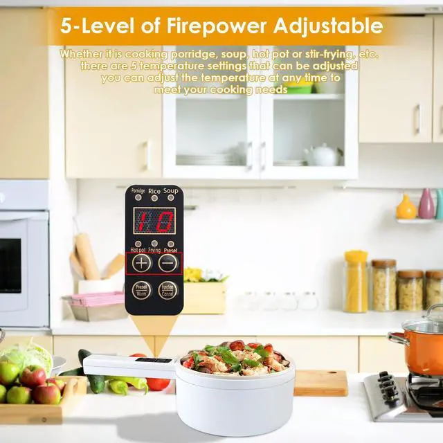 Alt view image 3 of 7 - Electric Hot Pot,1.8L Electric Cooker Steamer, Multifunctional Non-stick Pan,Suitable For Ramen, Steak, Egg,Rice, Oatmeal, Soup Smart Button, Gold
