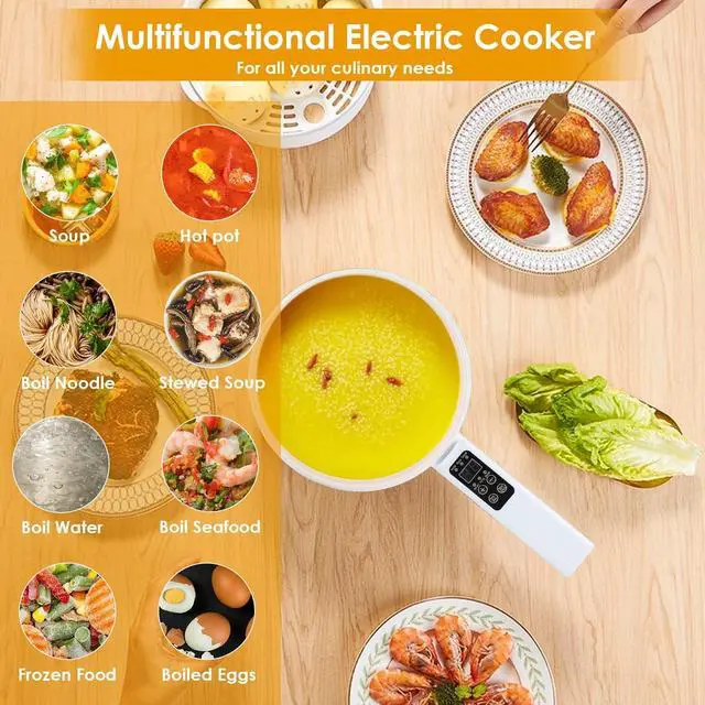 Alt view image 4 of 7 - Electric Hot Pot,1.8L Electric Cooker Steamer, Multifunctional Non-stick Pan,Suitable For Ramen, Steak, Egg,Rice, Oatmeal, Soup Smart Button, Gold