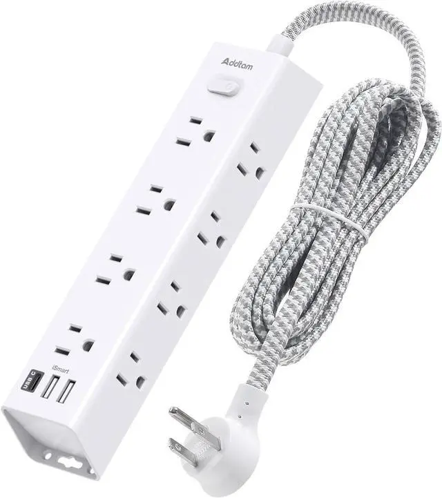 Main image of Desk Power Strip Surge/Overload Protector - Flat Plug, Power Strip, 12 Widely AC Outlets 3 USB (1-USB C), Extension Cord with USB Ports, Wall Mount for Dorm Home Office, ETL Listed