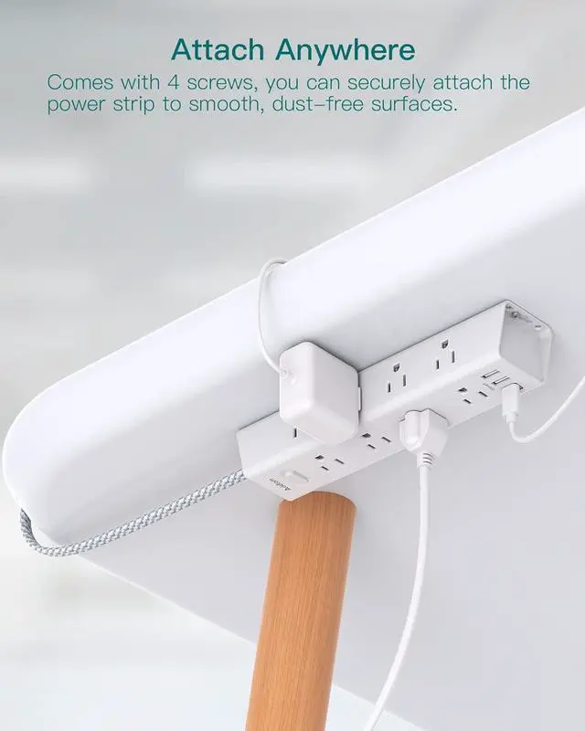 Alt view image 3 of 7 - Desk Power Strip Surge/Overload Protector - Flat Plug, Power Strip, 12 Widely AC Outlets 3 USB (1-USB C), Extension Cord with USB Ports, Wall Mount for Dorm Home Office, ETL Listed