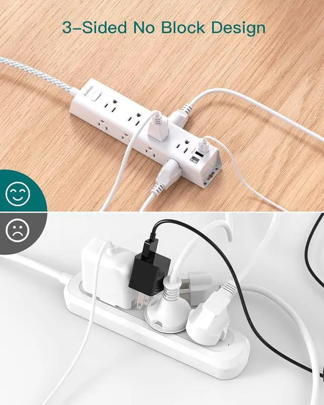 Alt view image 5 of 7 - Desk Power Strip Surge/Overload Protector - Flat Plug, Power Strip, 12 Widely AC Outlets 3 USB (1-USB C), Extension Cord with USB Ports, Wall Mount for Dorm Home Office, ETL Listed