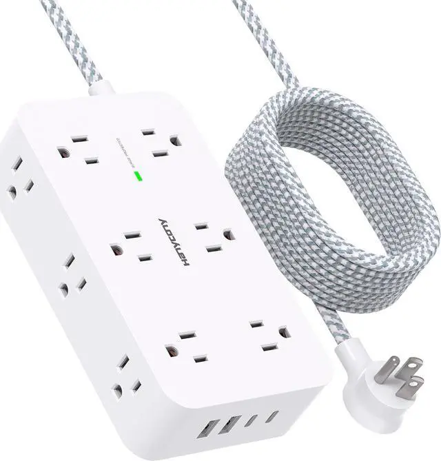 Main image of Extension Cord 10 Ft, Power Strip Surge Protector with 12 Outlets 4 USB Ports (2USB C), Large Desk Power Strip with Long Cord, Flat Plug, Wall Mount for Office Home College Dorm Room Essentials, White