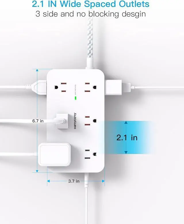 Alt view image 3 of 7 - Extension Cord 10 Ft, Power Strip Surge Protector with 12 Outlets 4 USB Ports (2USB C), Large Desk Power Strip with Long Cord, Flat Plug, Wall Mount for Office Home College Dorm Room Essentials, White