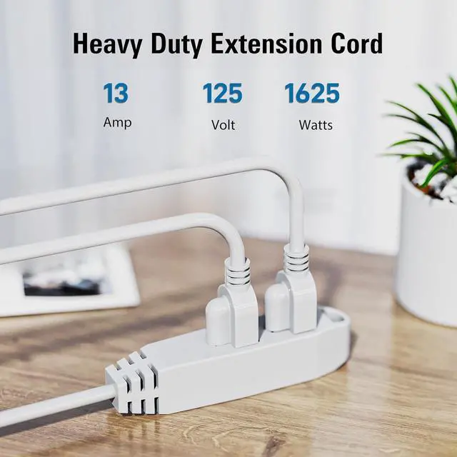Alt view image 2 of 7 - 25-Feet 3 Outlet Extension Cord, Kasonic UL Listed, 16/3 SJTW 3-Wire Grounded, 13 Amp 125 V 1625 Watts, Multi-Outlet Indoor/Outdoor Use, White