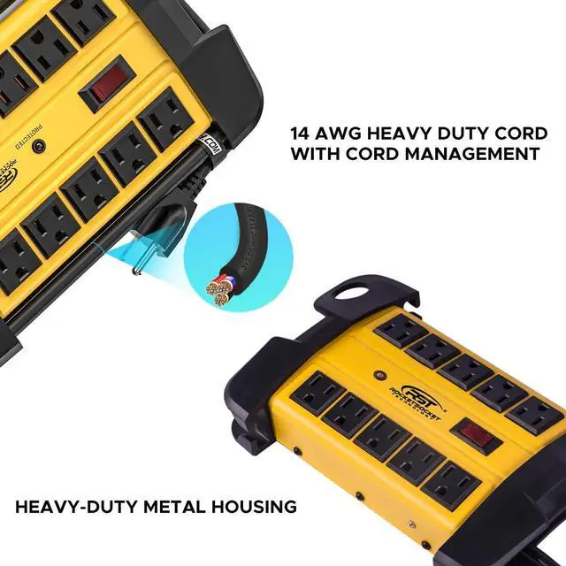 Alt view image 4 of 6 - CRST 10-Outlets Heavy Duty Power Strip Metal Surge Protector with 15 Amps, 15-Foot Power Cord 2800 Joules for Garden, Kitchen, Office, School, ETL Listed(3165047) (10-Outlet, Yellow)