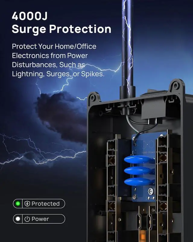 Alt view image 3 of 7 - TROND Surge Protector Power Strip, 4000 Joules, ETL Listed, 13 Widely-Spaced Outlets Expansion with USB C Ports, Low-Profile Flat Plug, Wall Mountable, 5ft Extension Cord, 14AWG Heavy Duty, Black