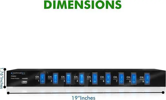 Alt view image 4 of 7 - Power Supply Strip - 9 Power Outlet with Switches, 5V USB Charging Port, 1800 Watts Max Load Power Conditioner, High Load Power Electric Extension Cord Strip - 4 Ft