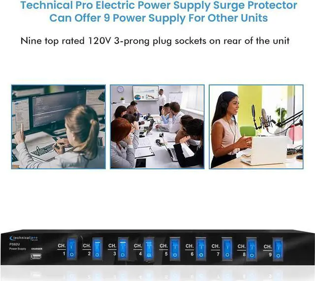 Alt view image 5 of 7 - Power Supply Strip - 9 Power Outlet with Switches, 5V USB Charging Port, 1800 Watts Max Load Power Conditioner, High Load Power Electric Extension Cord Strip - 4 Ft