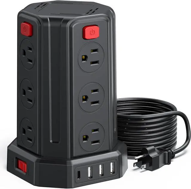 Main image of Power Strip Surge Protector, 10 Ft Extension Cord with 12 AC Multiple Outlets 4 USB (1 USB C), SMALLRT Power Tower Desktop Charging Station