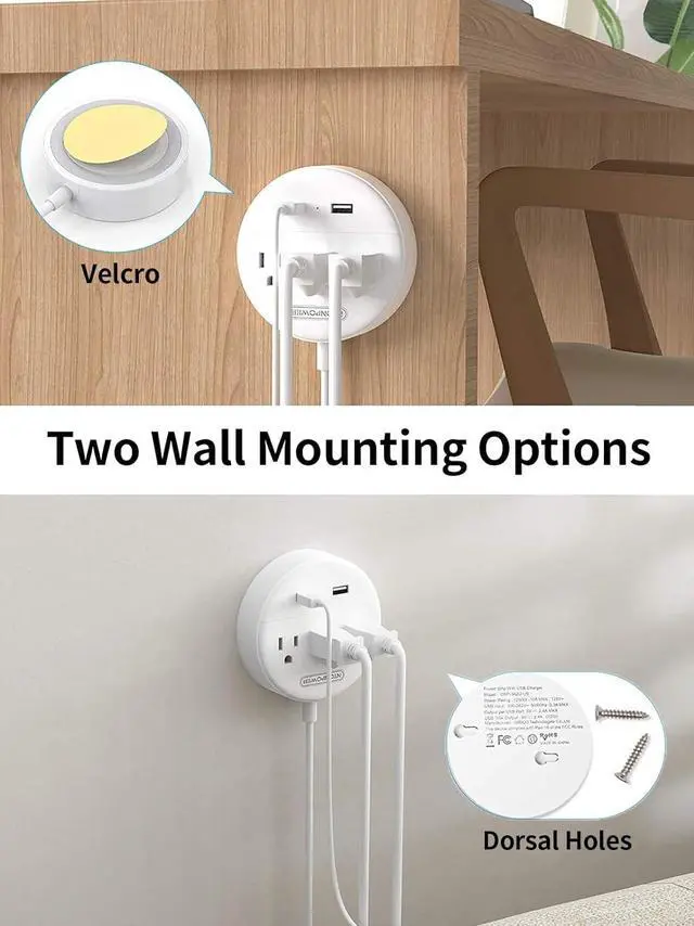 Alt view image 7 of 7 - NTONPOWER 2 Prong Power Strip, 1875W/15A, 180° Rotating Plug, Two Prong Power Strip, 2 Prong to 3 Prong Outlet Adapter, 3 Outlets 2 USB, Extension Cord 6 feet, Ideal for Old House