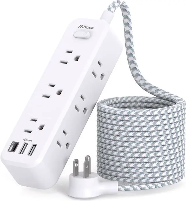 Main image of Mifaso Extension Cord, Surge Protector Power Strip, Extension Cord with 9 Outlets 3 USB Ports, Extension Cord with Multiple Outlets, 5FT USB Power Strip for Dorm Room Essentials, College, White