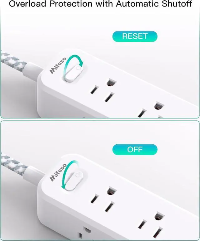 Alt view image 5 of 7 - Mifaso Extension Cord, Surge Protector Power Strip, Extension Cord with 9 Outlets 3 USB Ports, Extension Cord with Multiple Outlets, 5FT USB Power Strip for Dorm Room Essentials, College, White