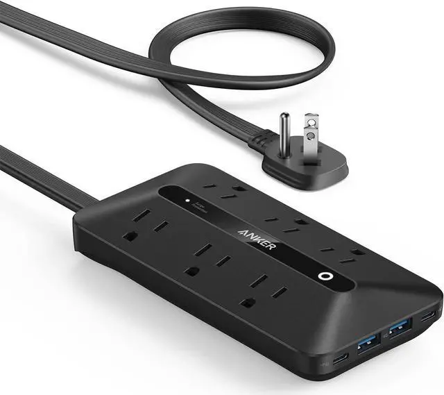 Main image of Flat Plug Power Strip 300J with USB Ports 10-in-1 Ultra Thin Power Strip with 6 AC 2 USB-A and 2 USB-C Ports 5feet Extension Cord Desk Charging Station Home Office College Dorm