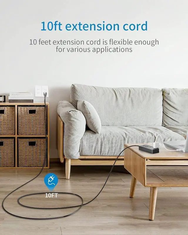 Alt view image 7 of 7 - 2 Prong Surge Protector Power Strip with 10ft Extension Cord, NTONPOWER 2 Prong to 3 Prong Outlet Adapter with 6 Outlets 2 USB Ports, 2100J Surge Protector Wall Mount for Old House Non-Grounded Outlet